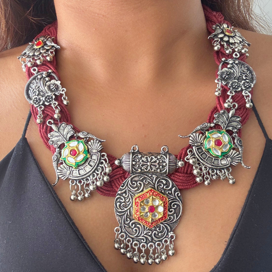 Gayatri Red Jute Necklace