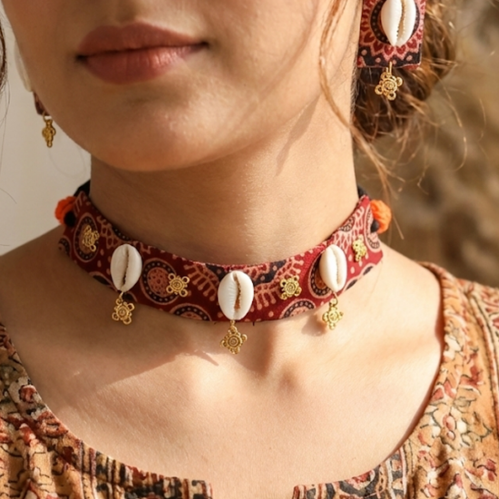 Rohinee Ajrakh Choker Set