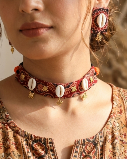 Rohinee Ajrakh Choker Set