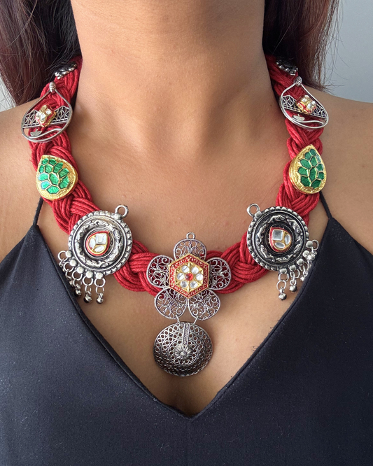 Veena Red Jute Necklace