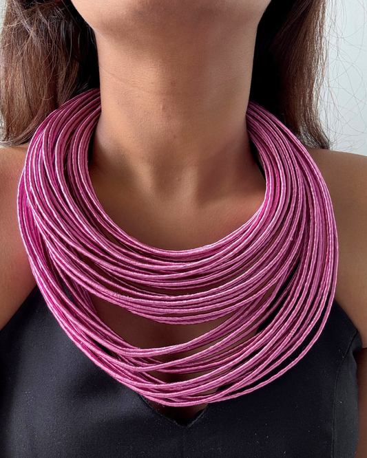 Mrunal Fushia Silk-thread Multi-layered Necklace