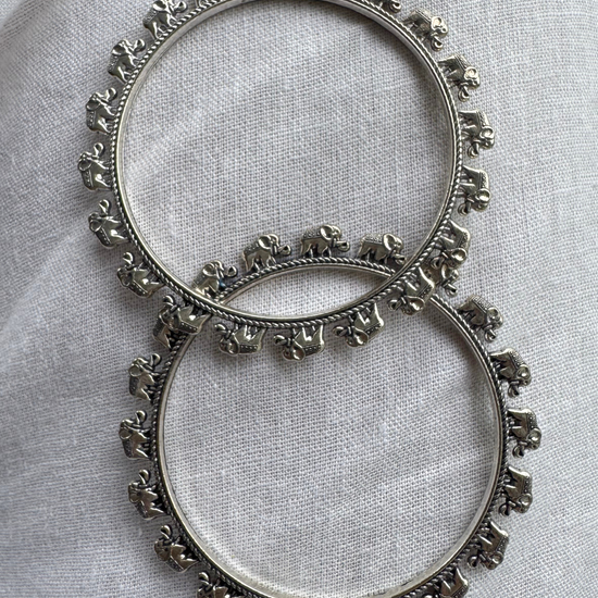 Elephant Oxidised Bangles - Set of 2