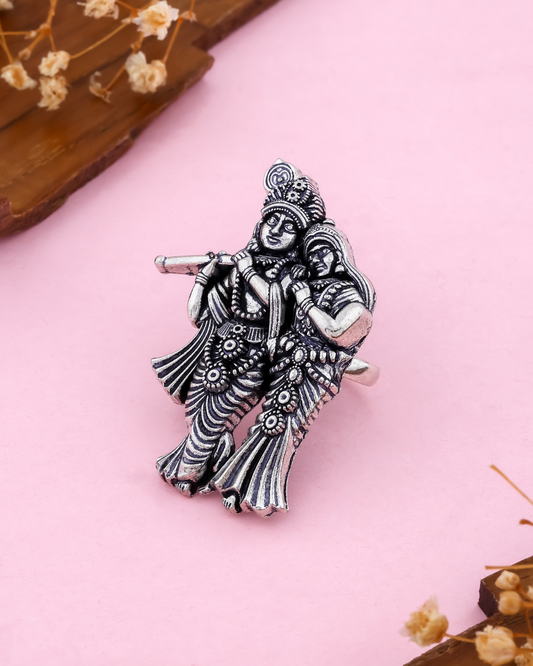 Radha Krishna Silver Ring
