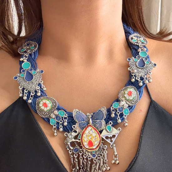 Shradha Ocean Blue Jute Necklace