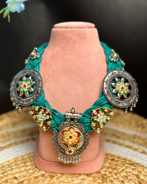 Deepika Sea Green Jute Necklace