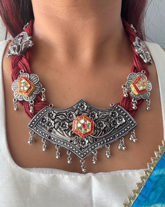 Mandodari Red Jute Necklace