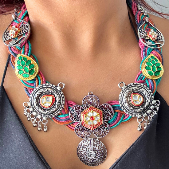 Rangbirangi Multicolour Jute Necklace