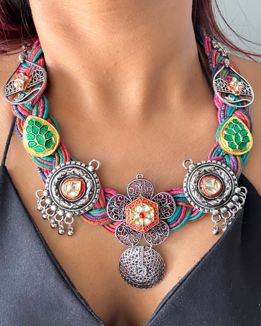 Rangbirangi Multicolour Jute Necklace