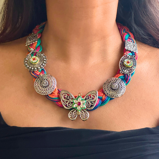 Titli Multicolour Jute Necklace