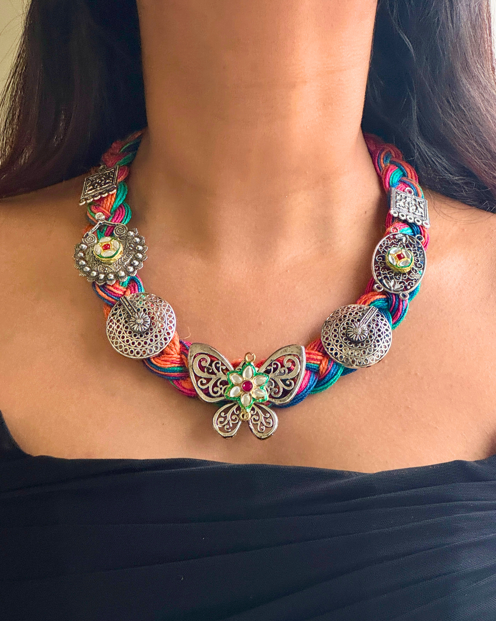 Titli Multicolour Jute Necklace