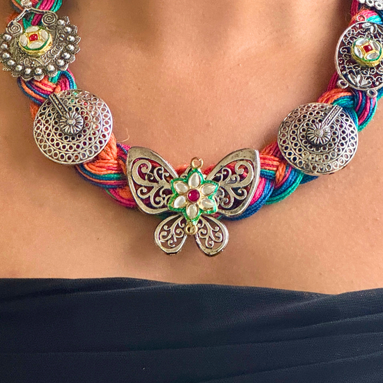 Titli Multicolour Jute Necklace