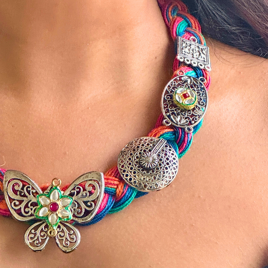 Titli Multicolour Jute Necklace