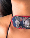 Ajrakh Blue and Red Oxidised Choker Set