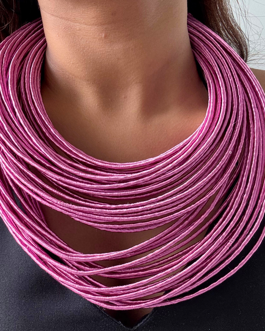 Mrunal Fuchia Silk-thread Jute Necklace