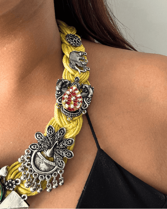 Patang Lemon Yellow Jute Necklace
