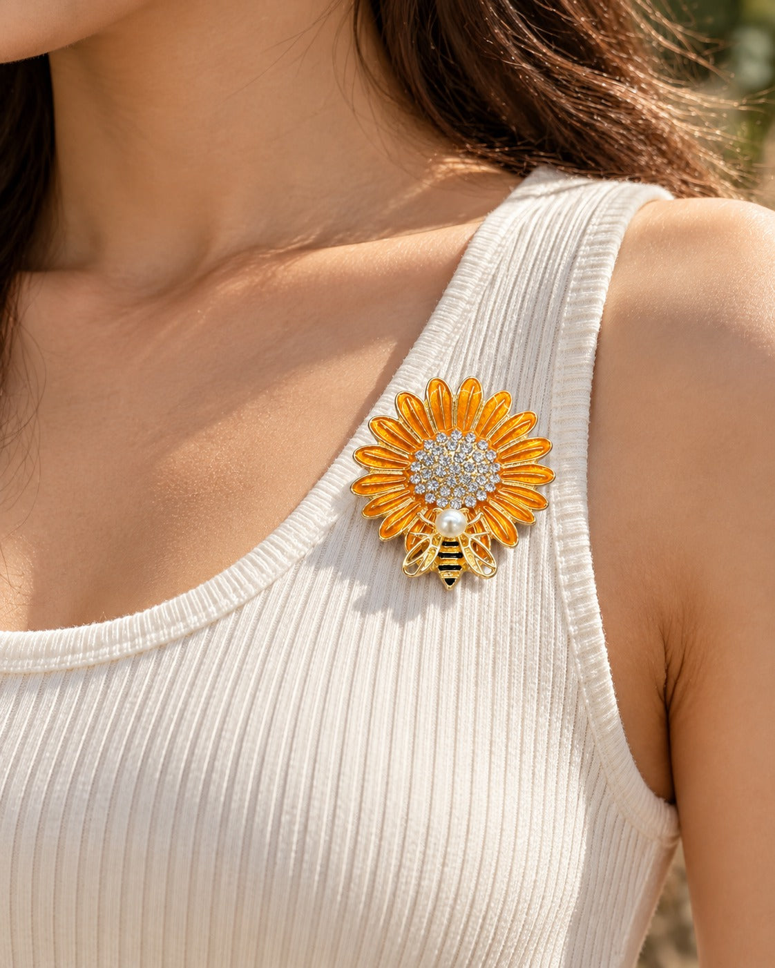 Flower and Bee Brooch