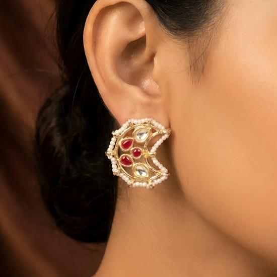 Boondi Crescent Kundan Earrings