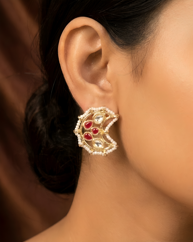 Boondi Crescent Kundan Earrings