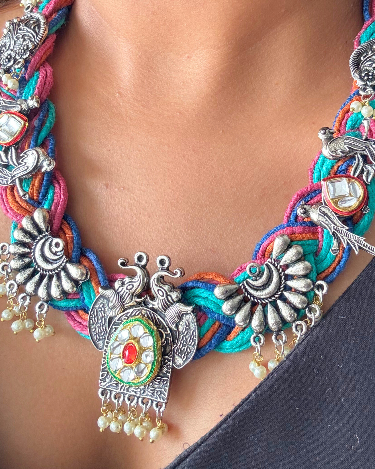 Rangoli Multicolour Jute Necklace