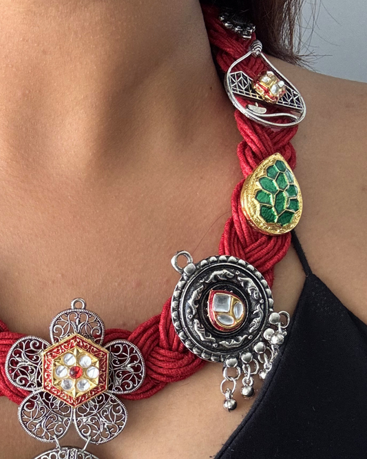 Veena Red Jute Necklace