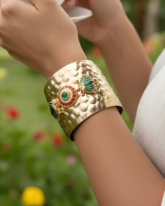 Lotus Hammered Kashmiri Bracelet
