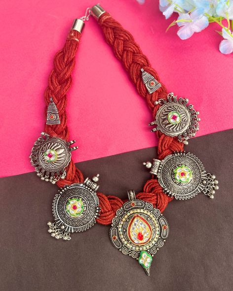 Haritha Red Jute Necklace