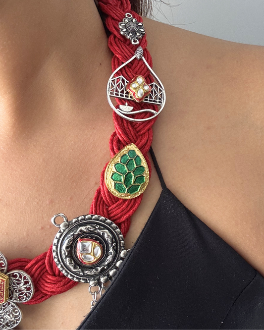 Veena Red Jute Necklace