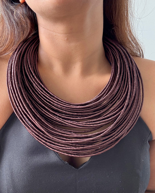 Mrunal Deep Brown Silk-thread Jute Necklace
