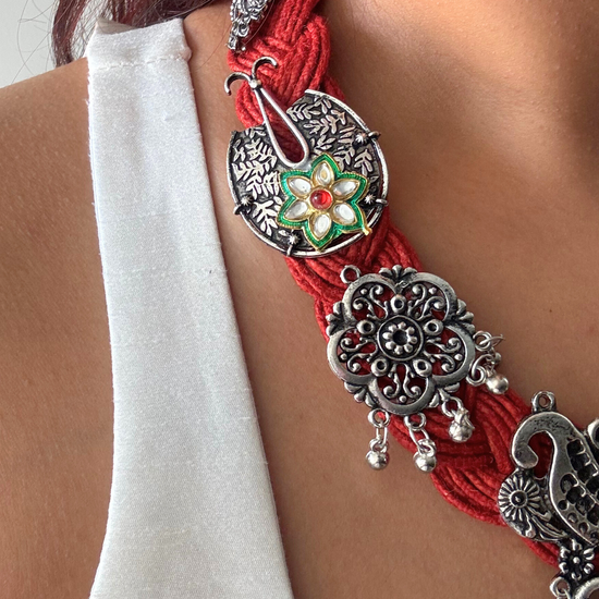 Ahalya Red Jute Necklace