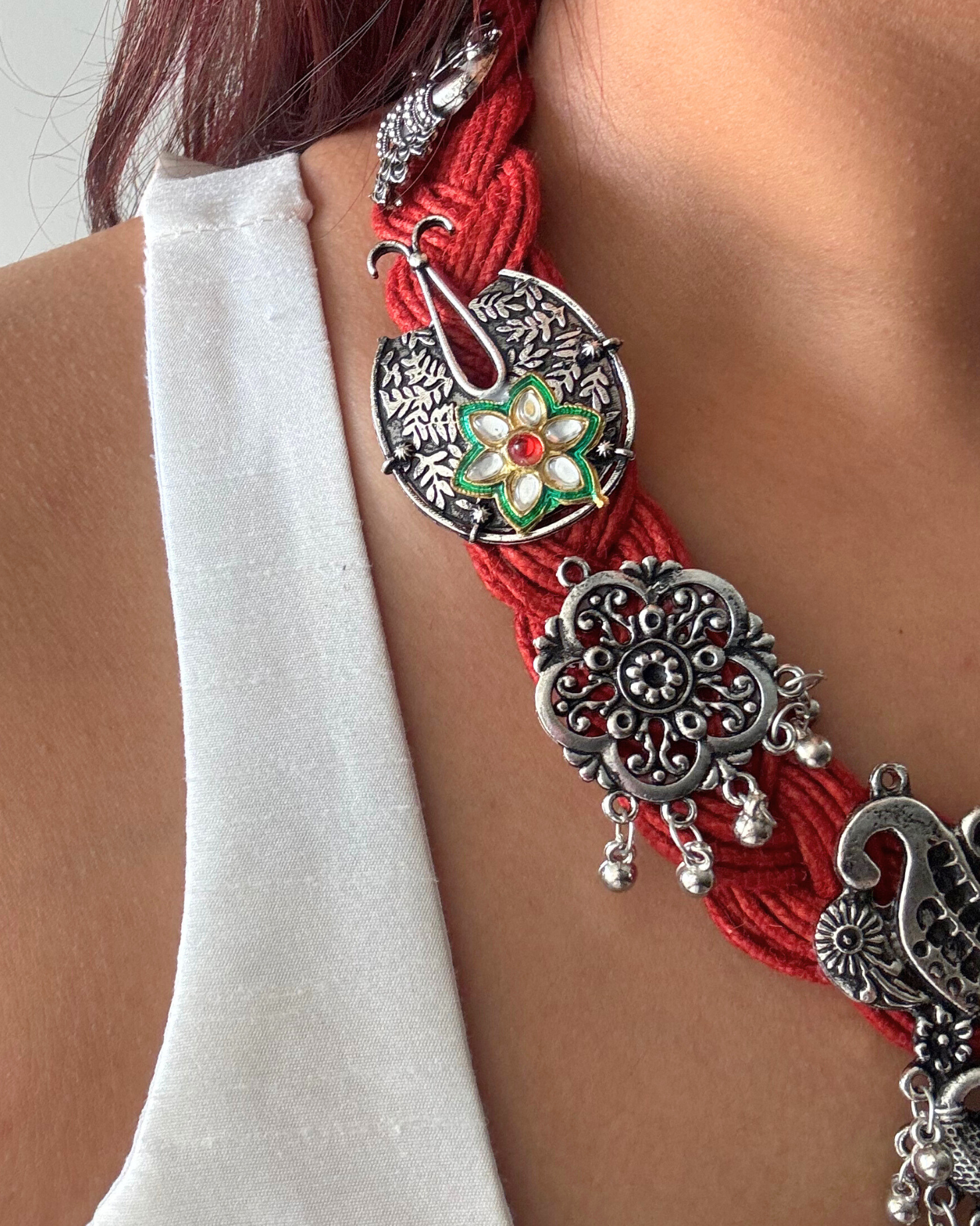 Ahalya Red Jute Necklace
