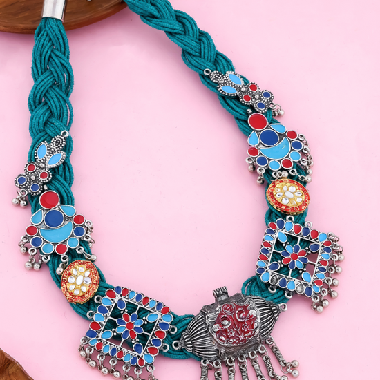 Arpita Deep Sea-green Jute Necklace