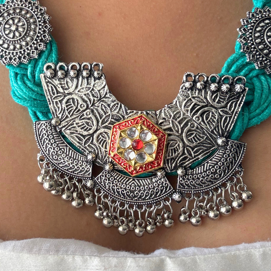 Yamini Sea Green Jute Necklace