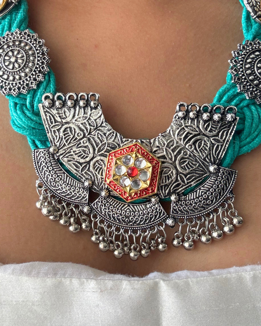 Yamini Sea Green Jute Necklace