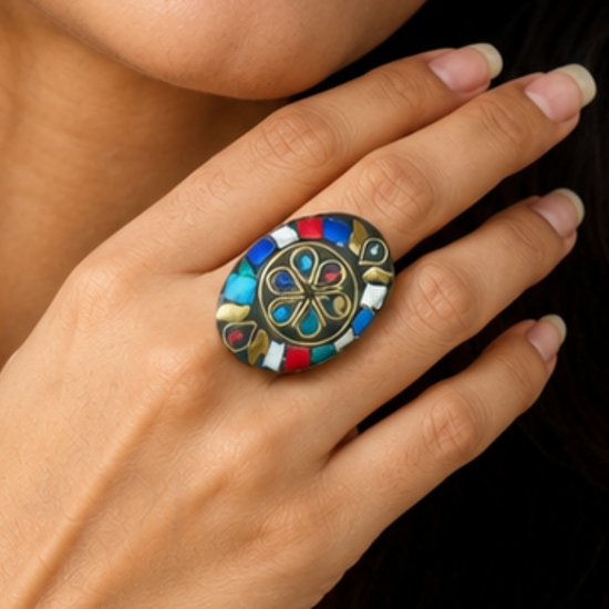 Multi-colour Oval Moroccan Ring
