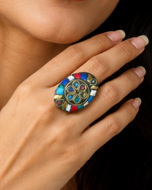 Multi-colour Oval Moroccan Ring