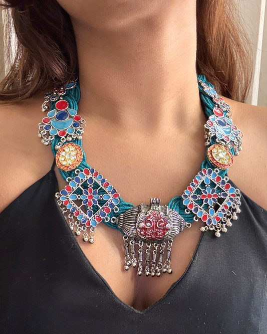 Arpita Deep Sea-green Jute Necklace