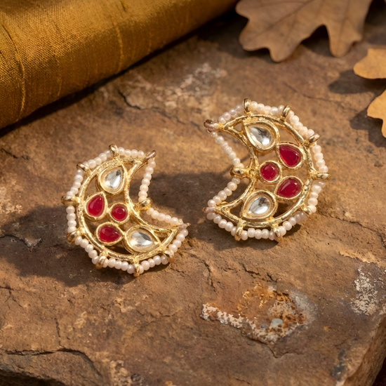 Boondi Crescent Kundan Earrings