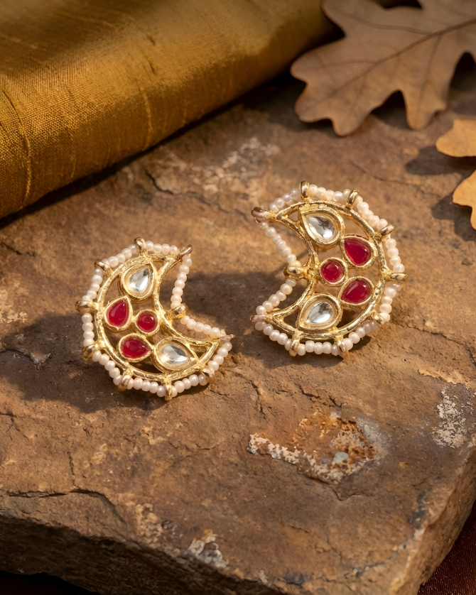 Boondi Crescent Kundan Earrings