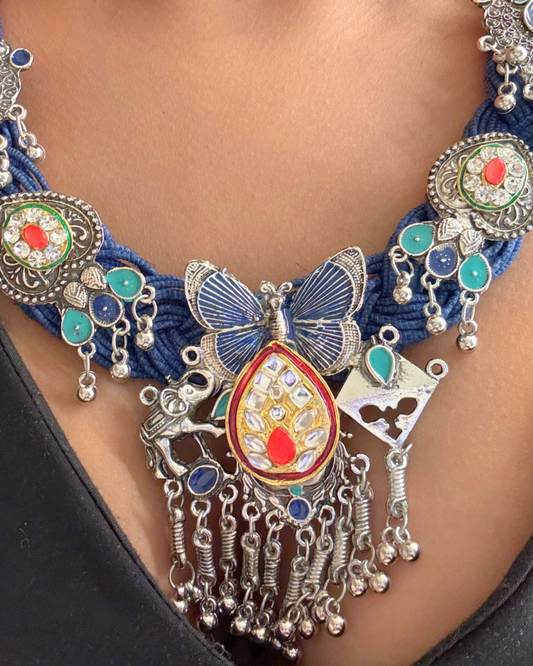 Shradha Ocean Blue Jute Necklace
