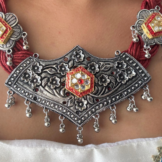 Mandodari Red Jute Necklace