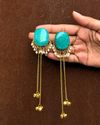 Jasleen Green Stone Golden Long Kashmiri Jhumka