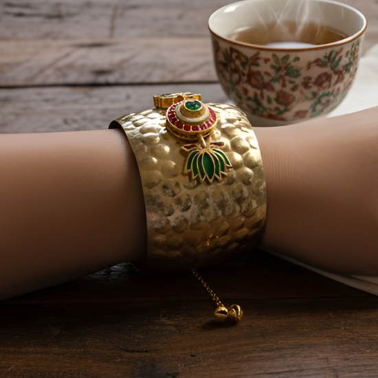 Lotus Hammered Kashmiri Bracelet