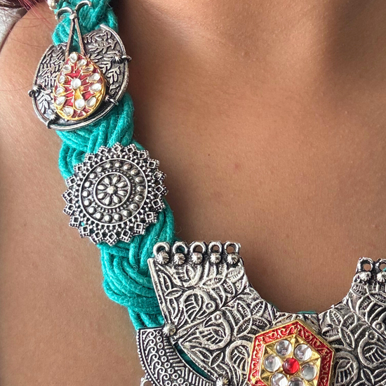 Yamini Sea Green Jute Necklace