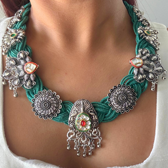 Ayodhya Sea Green Jute Necklace