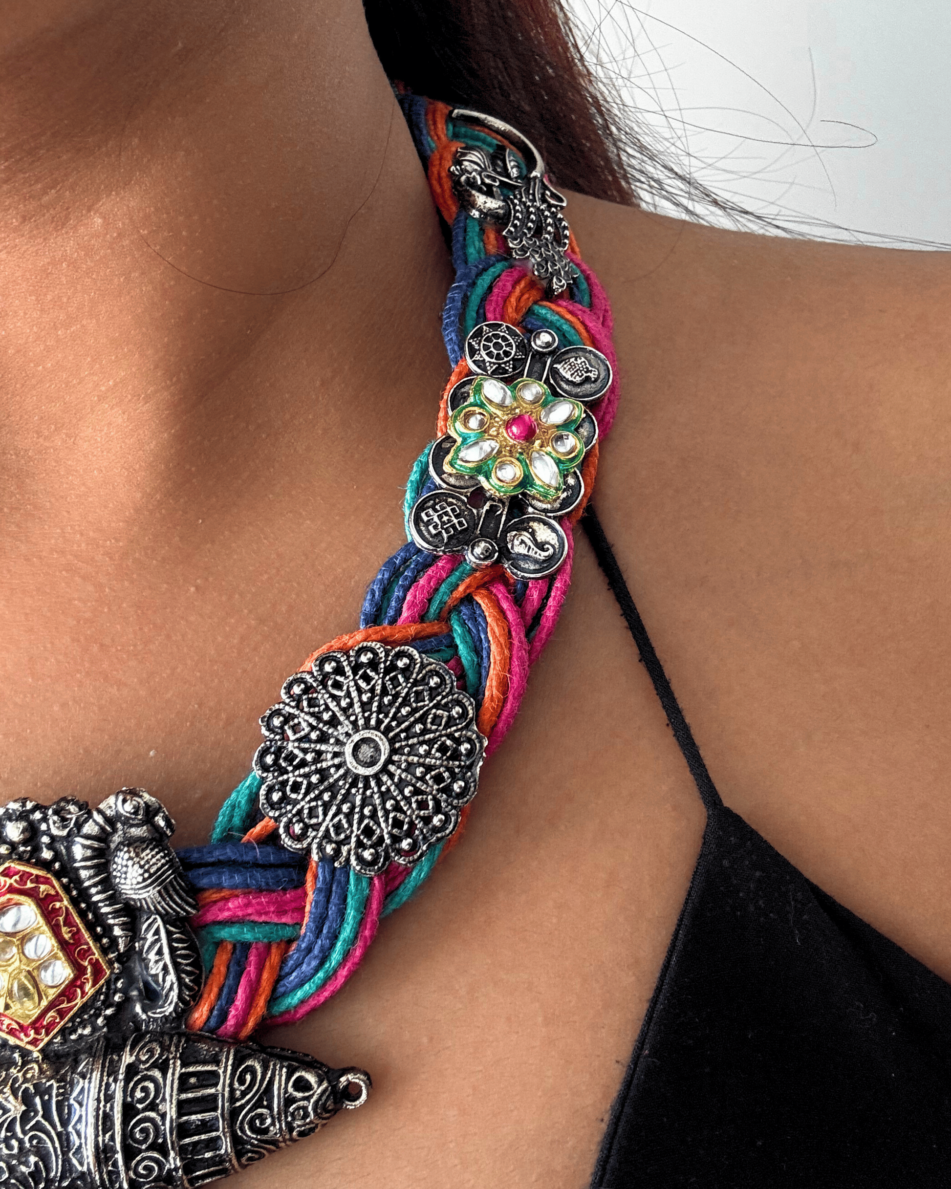 Morni Multi Colour Jute Necklace