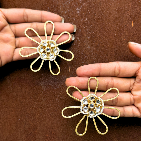 Preet Flower Golden Design Earrings