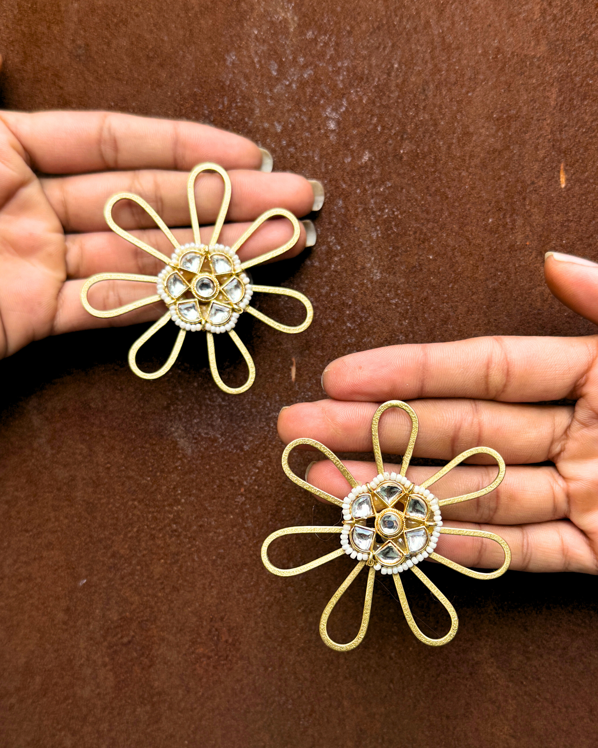 Preet Flower Golden Design Earrings
