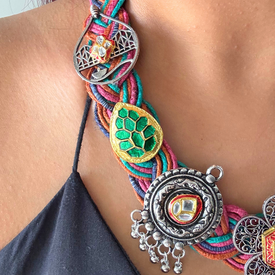 Rangbirangi Multicolour Jute Necklace