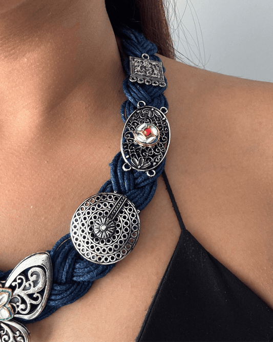 Titli Navy Blue Jute Necklace