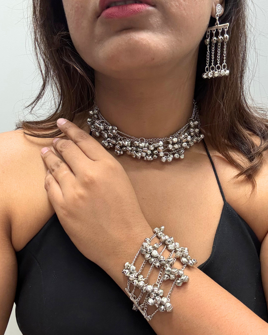 Ghungroo Silver Choker Set